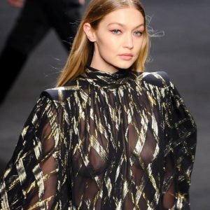 Gigi Hadid boobs showing on runway