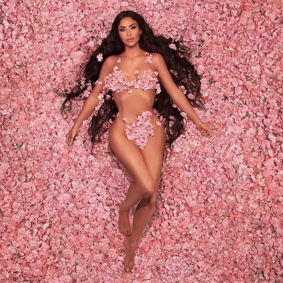 Kim Kardashian stripped down in cherry blossoms