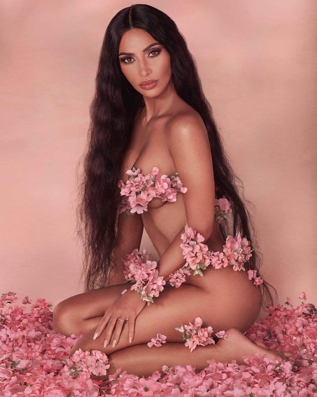 Kim Kardashian sexy body and cherry blossom shoot