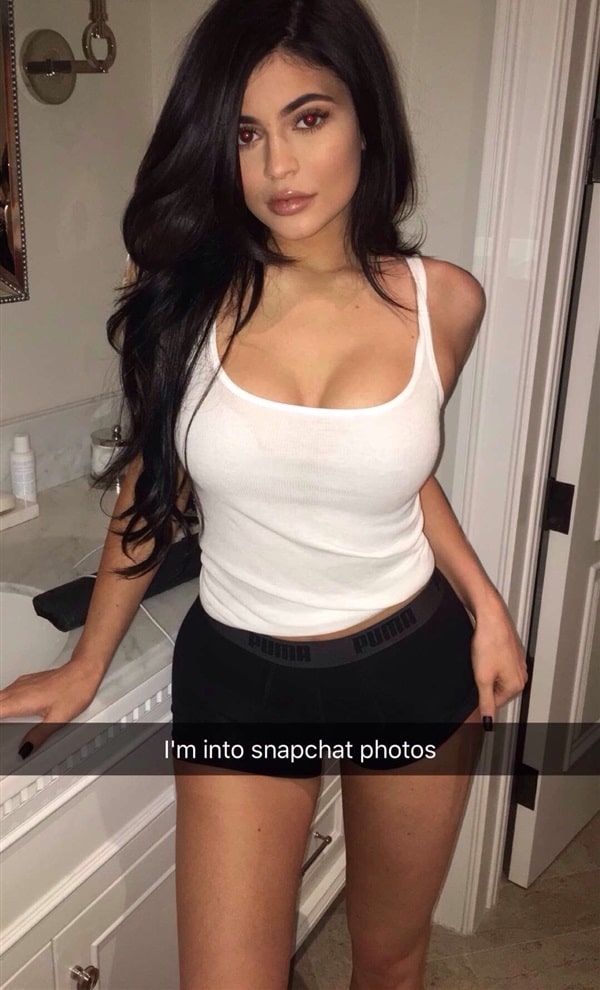 kylie jenner snap chat with huge boobs in white top