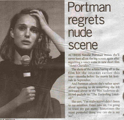 article of natalie portman that states she regrets doing naked movie scene