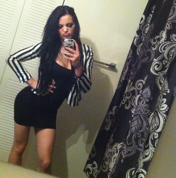 instagram selfie of paige wwe in tight black dress taking a selfie
