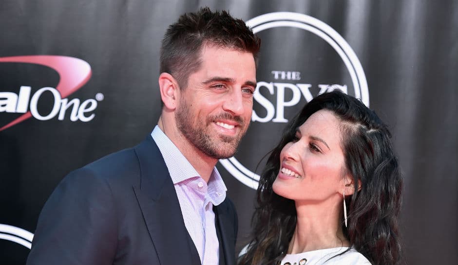 nfl football player aaron rodgers with gf olivia munn