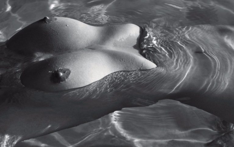 Genevieve Morton black and white pic of tits